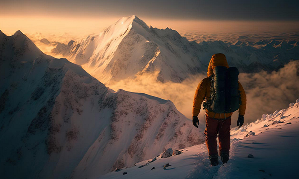 Climber marvels at the snow-covered Alps