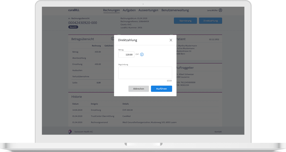 screenshot direktzahlung curabill